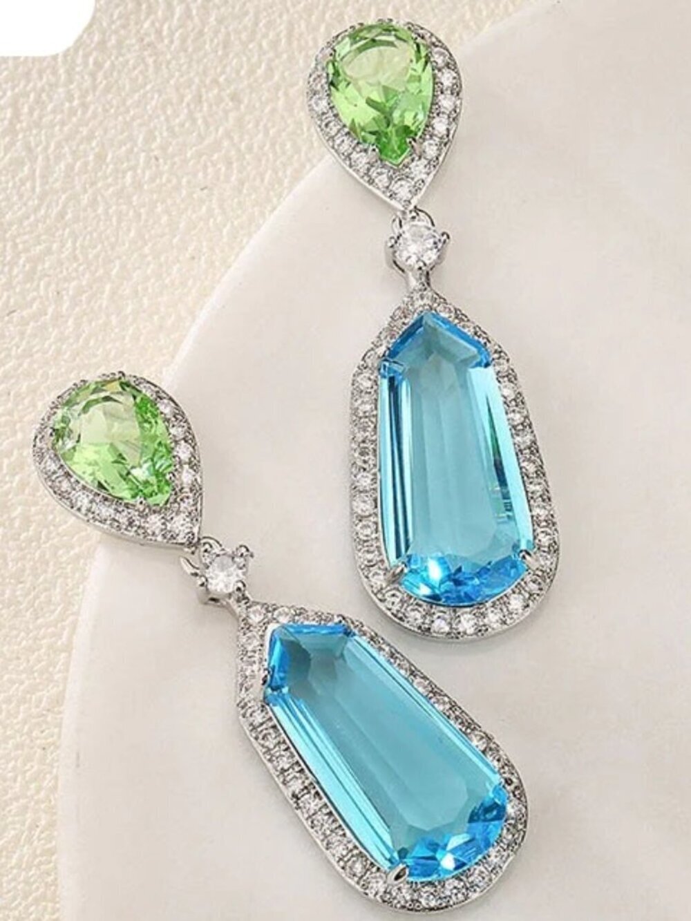 Ocean Blue and Green Elegant Drop Crystal Earrings